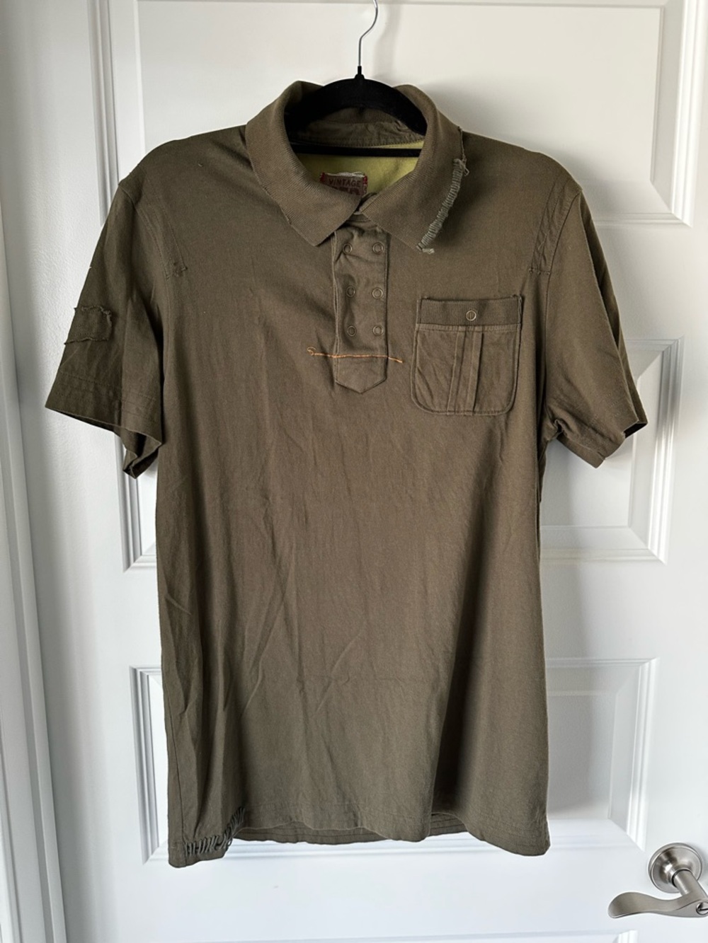 VintageRed, Men's Army Green Polo Shirt - Casual Short Sleeve, Medium;